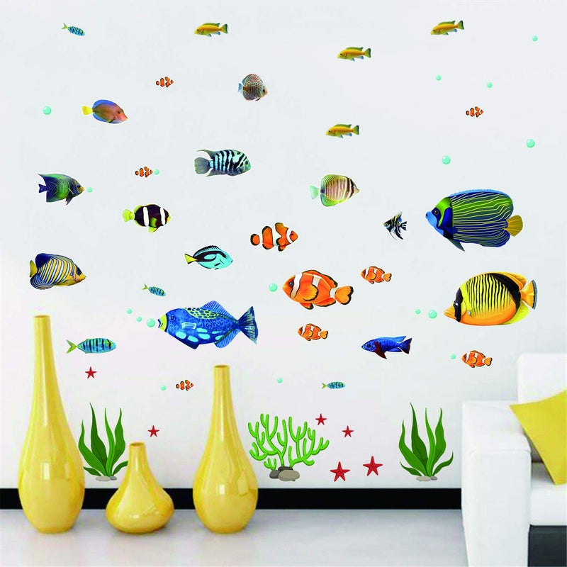 Prabahdak Fish Wall Stickers Under The Sea Decorative Wall Decals Coral Reef Fish Wall Stickers Peel and Stick Starfish Wall Art Sticker Decals for Kids Nursery Bedroom Living Room - Image 5